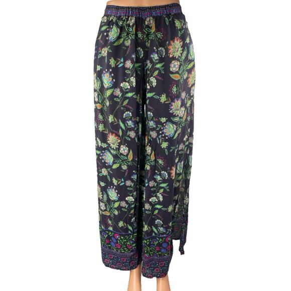 Ruby Yaya Black Multicolor Floral High Waisted Wide Leg Trousers Pants Size S - Picture 1 of 4